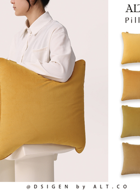 黄色高端沙发抱枕套不含芯客厅靠垫轻奢高级感靠背丽丝绒纯色靠枕