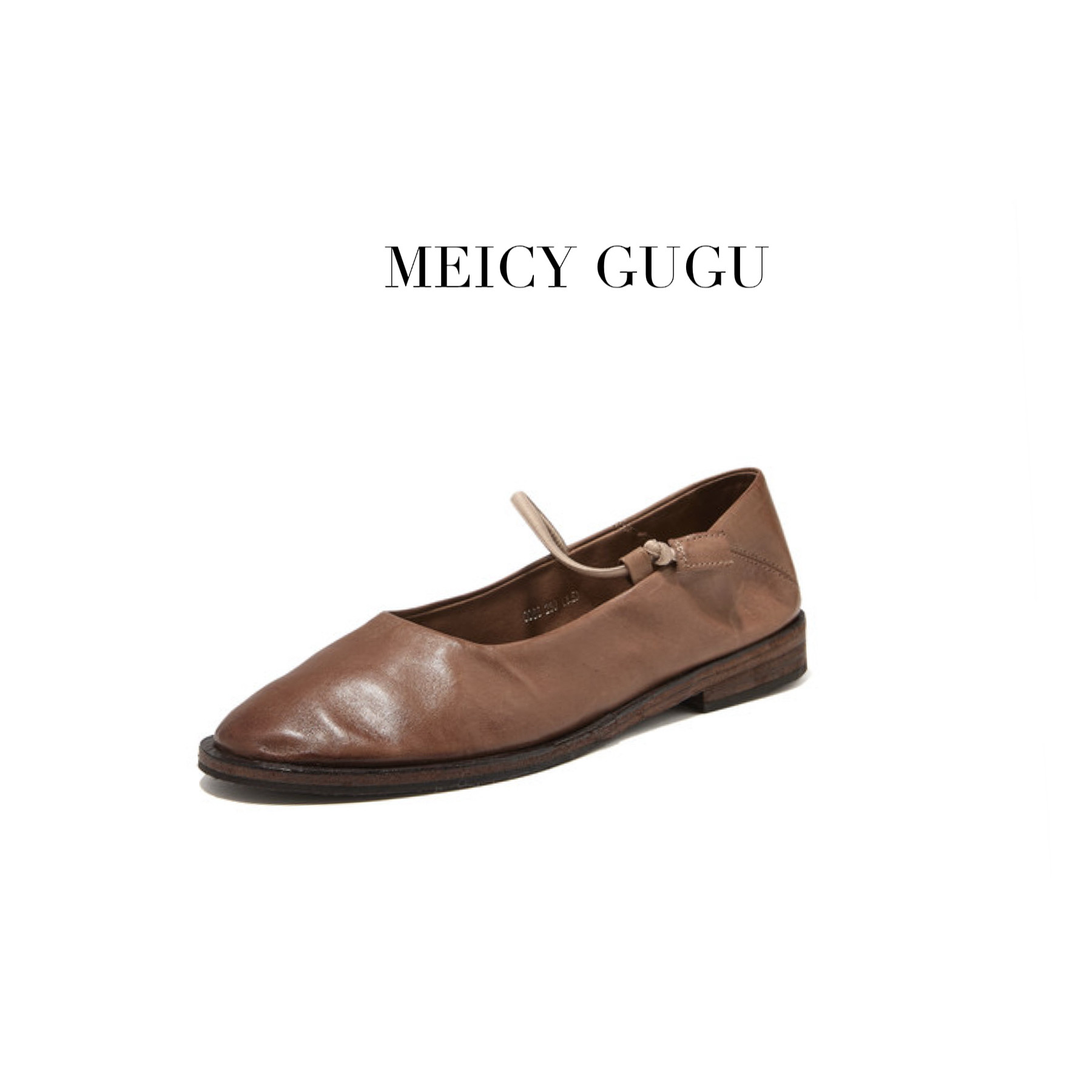 MEICY GUGU·水洗马皮 复古小众松紧带玛丽珍平底小单鞋h51