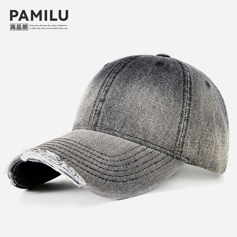 2024新款渐变色棒球帽子复古做旧磨边鸭舌帽休闲百搭个性四季通用