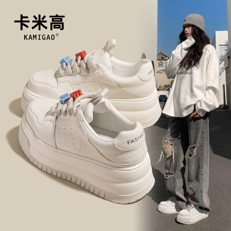 卡米高9厘米内增高小白鞋女2025春季新款小个子百搭休闲运动舒适