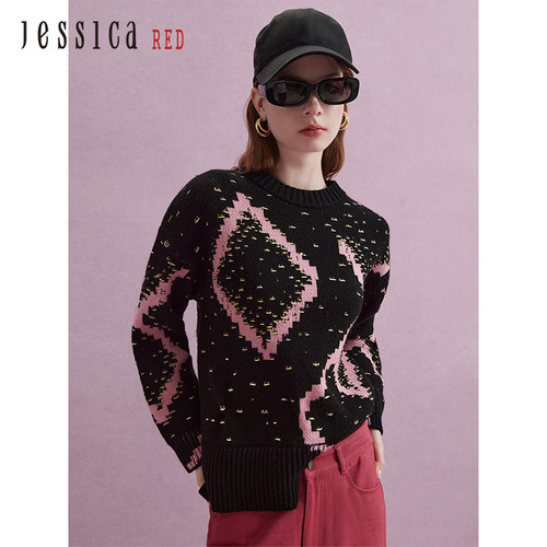 JESSICARED不规则下摆毛针织衫