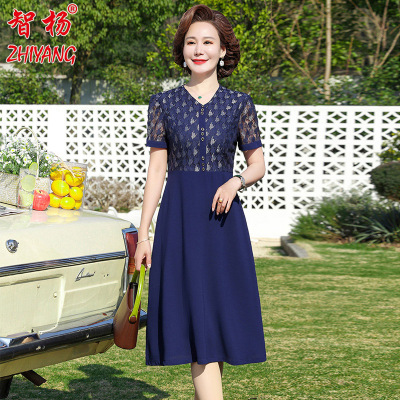 中年妈妈夏装洋气连衣裙新款