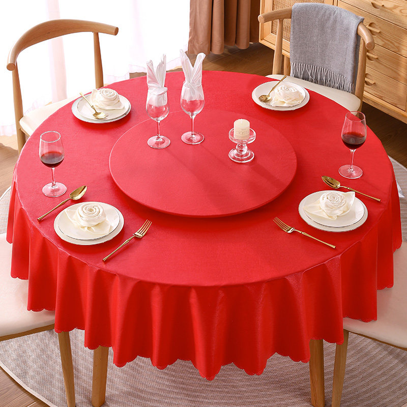 圆桌转盘桌布免洗防水防油防烫pvc餐桌布新年结婚红色桌布一米八