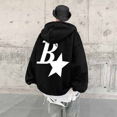 美式刺绣运动卫衣男秋潮牌痞帅设计感休闲连帽衫高街vibe情侣外套