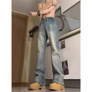 复古蓝弯刀牛仔裤男款春秋古着vintage裤子美式高街不贴腿微喇裤