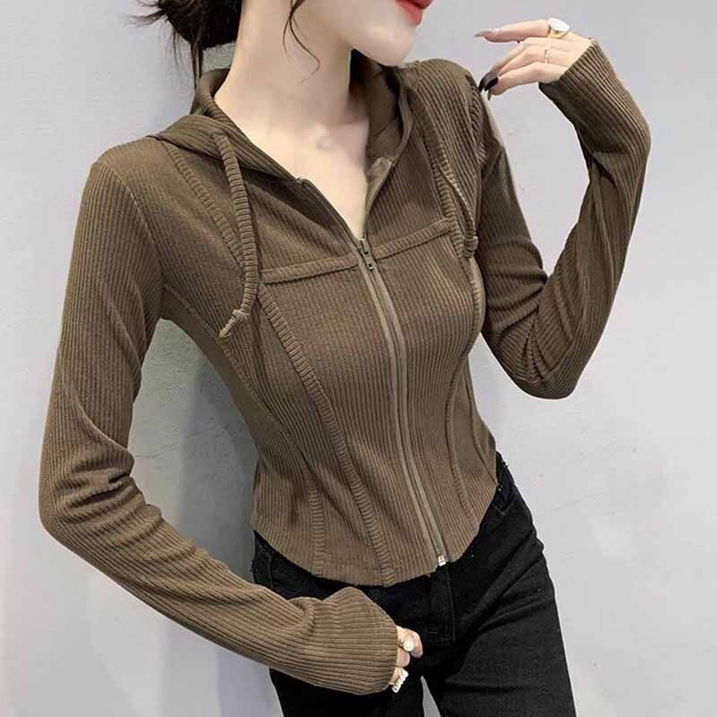 连帽卫衣女春秋2026新款韩版修身显瘦设计感拉链开衫长袖打底上衣