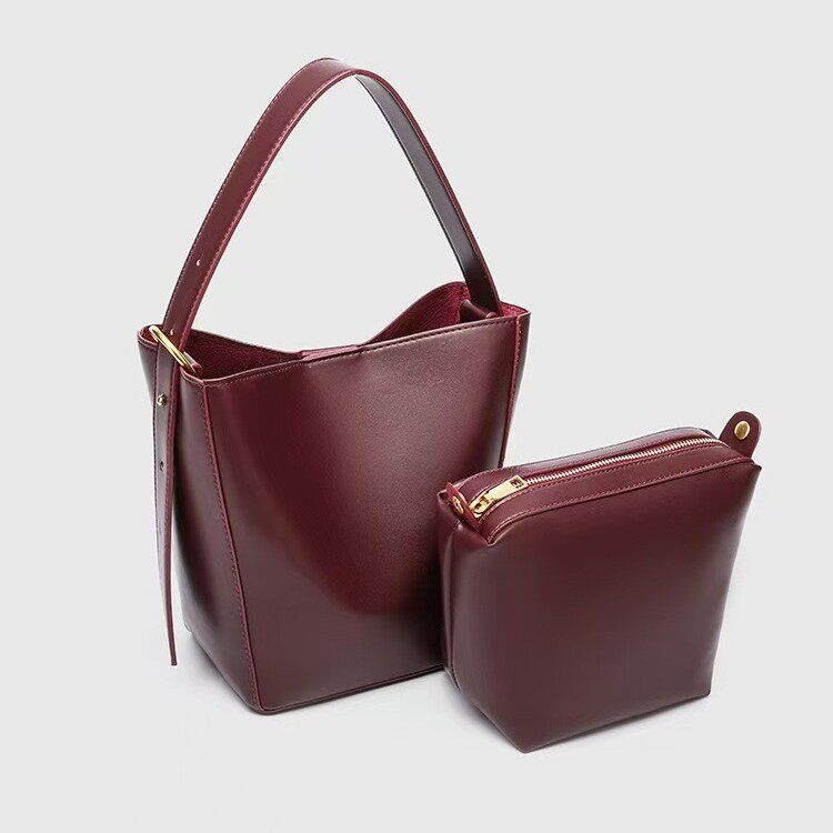 欧洲站新款女包袋子母包高级感软皮手提单肩腋下包斜挎水桶包简约