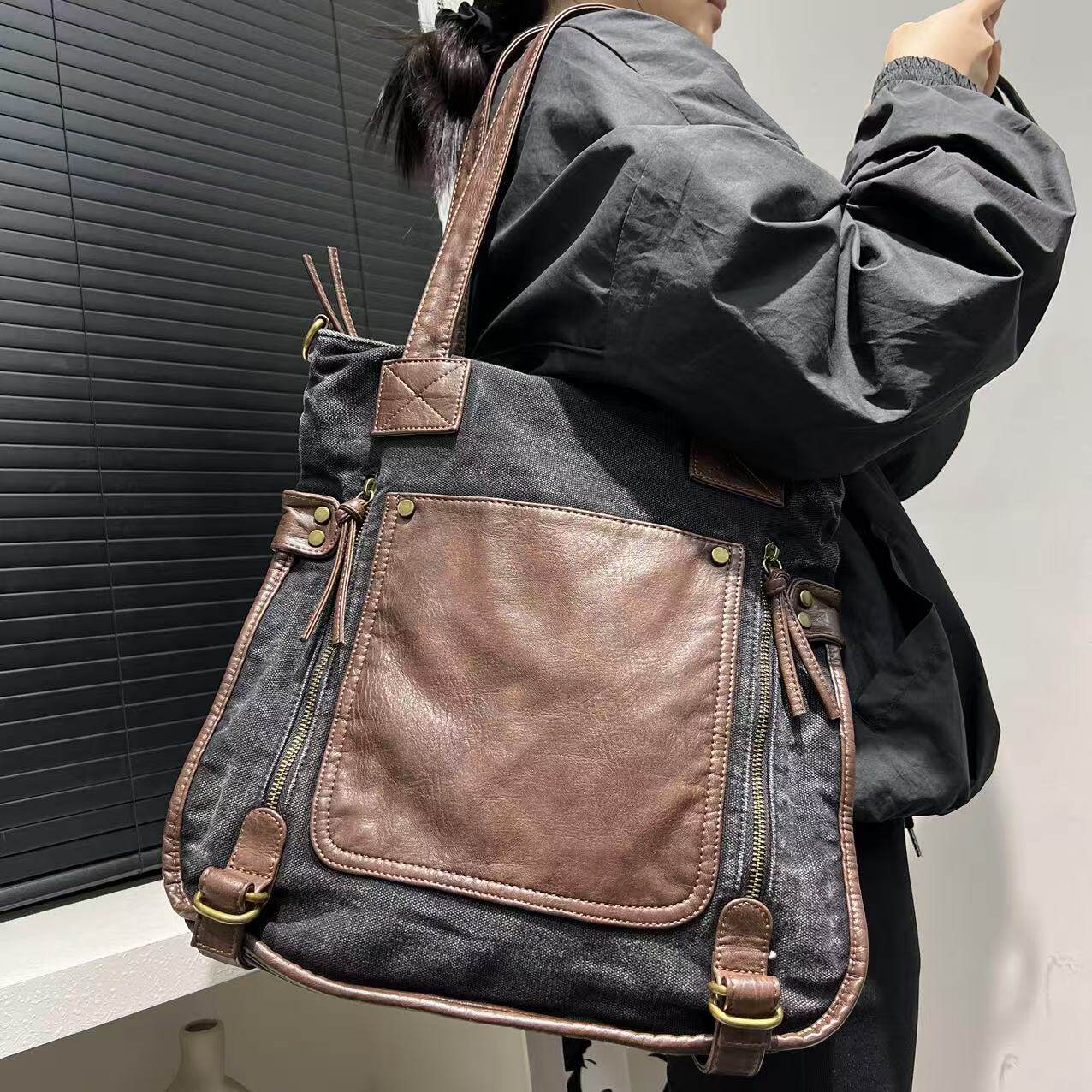 欧美复古女士包袋单肩腋下包金属铆钉软皮高质感复古斜挎托特包