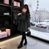 可拆卸斗篷保暖呢子大衣 儿童中长款 女童冬季 加厚毛呢外套2026新款