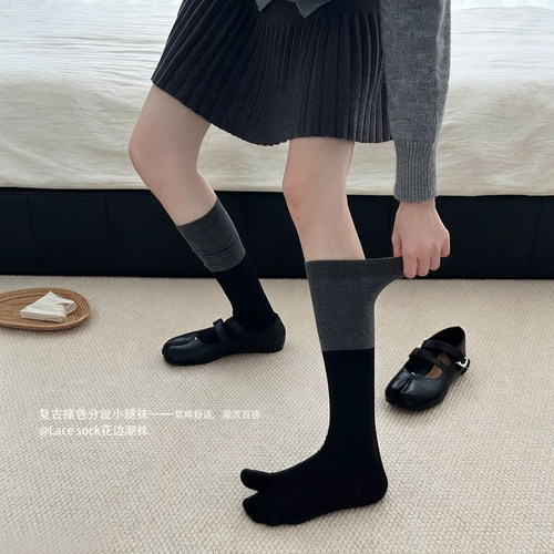 复古小腿袜子女分趾袜配tabi鞋