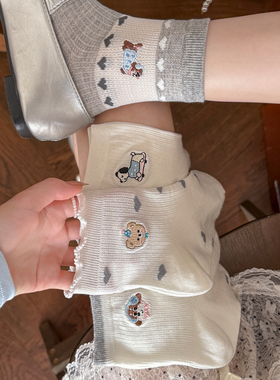 白色袜子女可爱小狗短袜夏季薄款网眼透气学院风卡通无骨中筒棉袜