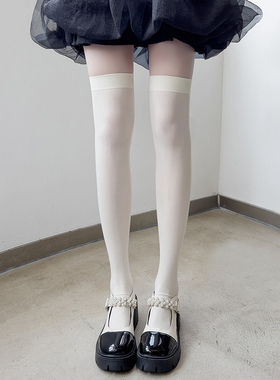 白色过膝袜子女夏季薄款jk高筒黑丝小腿袜纯欲长筒大腿袜性感白丝