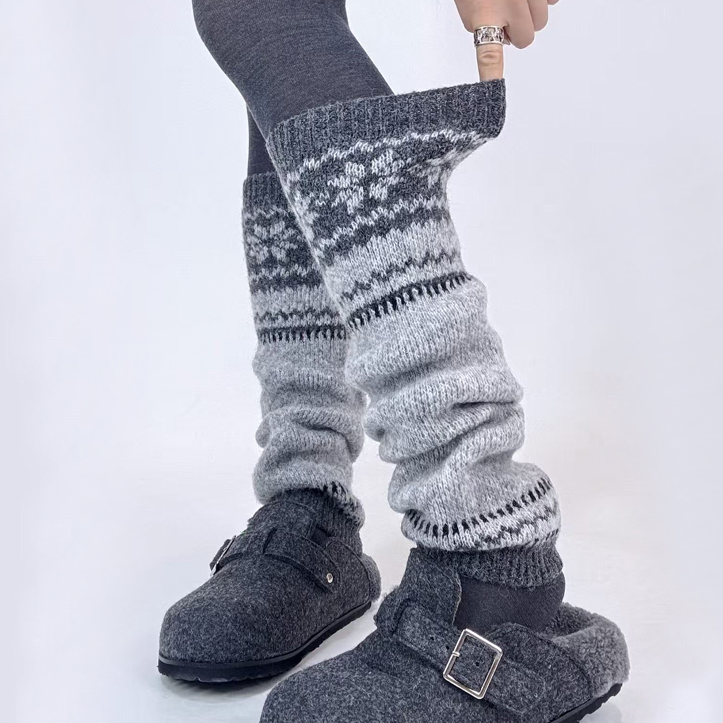 费尔岛羊毛袜套袜子女长筒堆堆袜