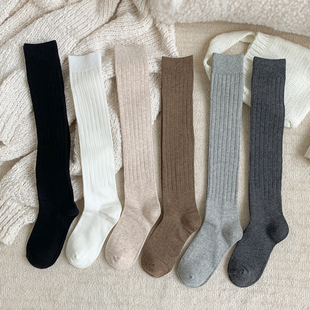 小腿袜子女春秋款竖条纹显瘦miu系走秀款学院风配小皮鞋堆堆长袜