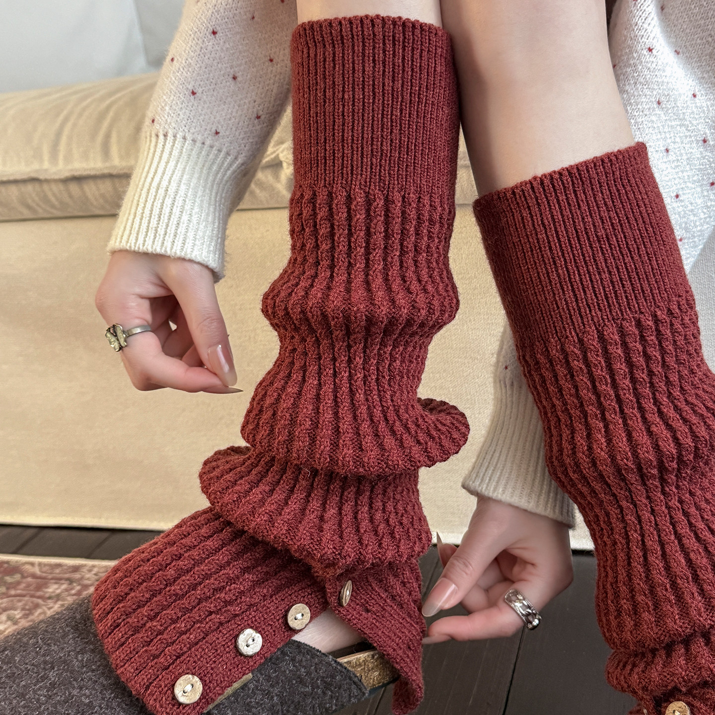 堆堆袜套袜子女秋冬加厚保暖纽扣开叉含羊毛2026大红色y2k小腿套,女士内衣/男士内衣/家居服,长筒袜,淘宝优惠券,粉丝福利购,淘宝优惠卷