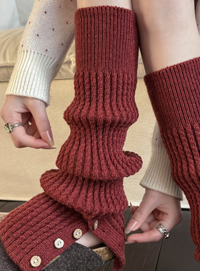 堆堆袜套袜子女秋冬加厚保暖纽扣开叉含羊毛2026大红色y2k小腿套