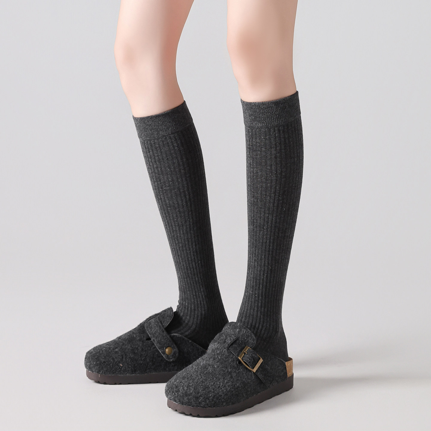 长筒袜子女灰色小腿袜春秋纯棉ins潮miu系芭蕾风竖纹及膝堆堆袜,女士内衣/男士内衣/家居服,长筒袜,淘宝优惠券,粉丝福利购,淘宝优惠卷