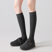 长筒袜子女灰色小腿袜春秋纯棉ins潮miu系芭蕾风竖纹及膝堆堆袜