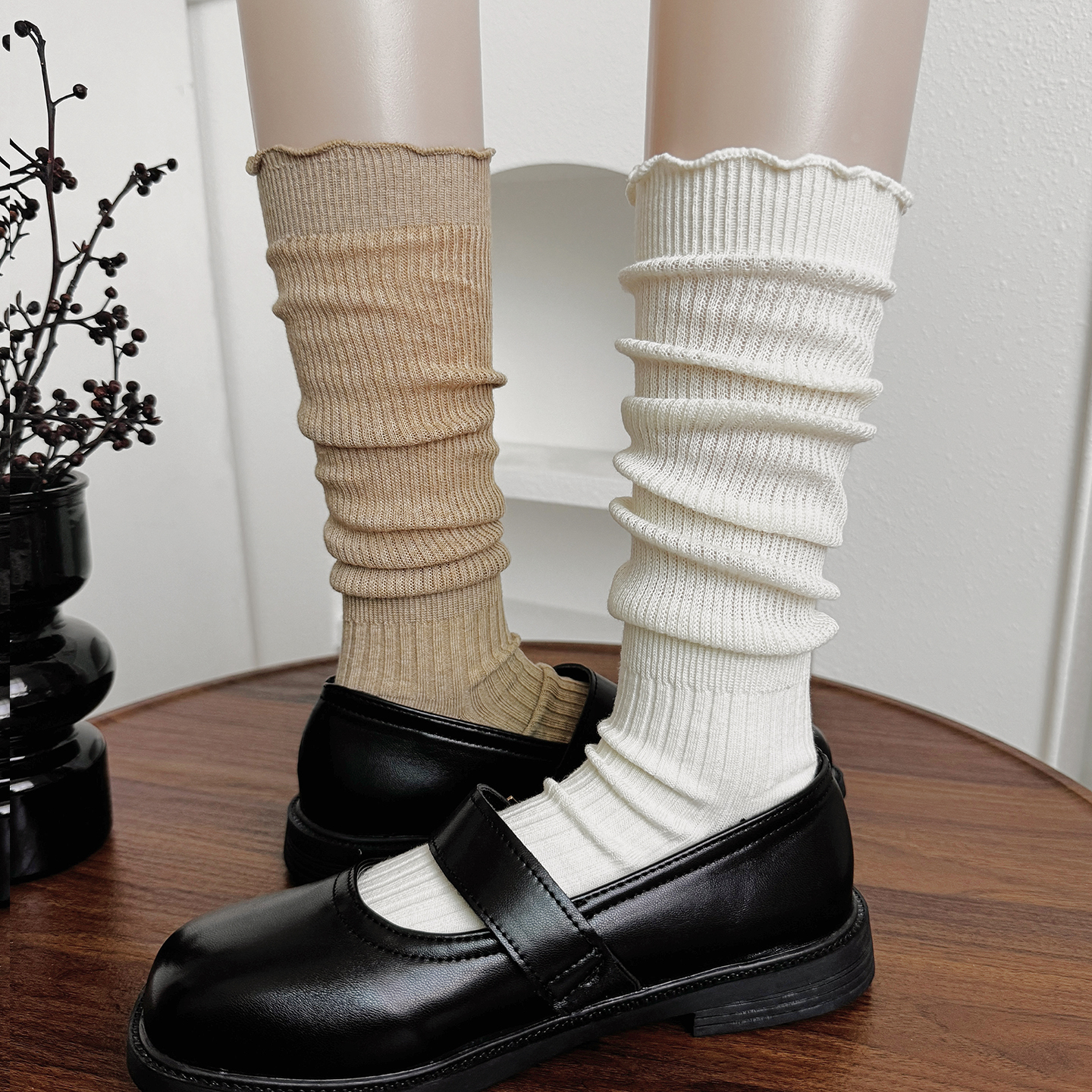 2025新款木耳边堆堆小腿袜长靴袜