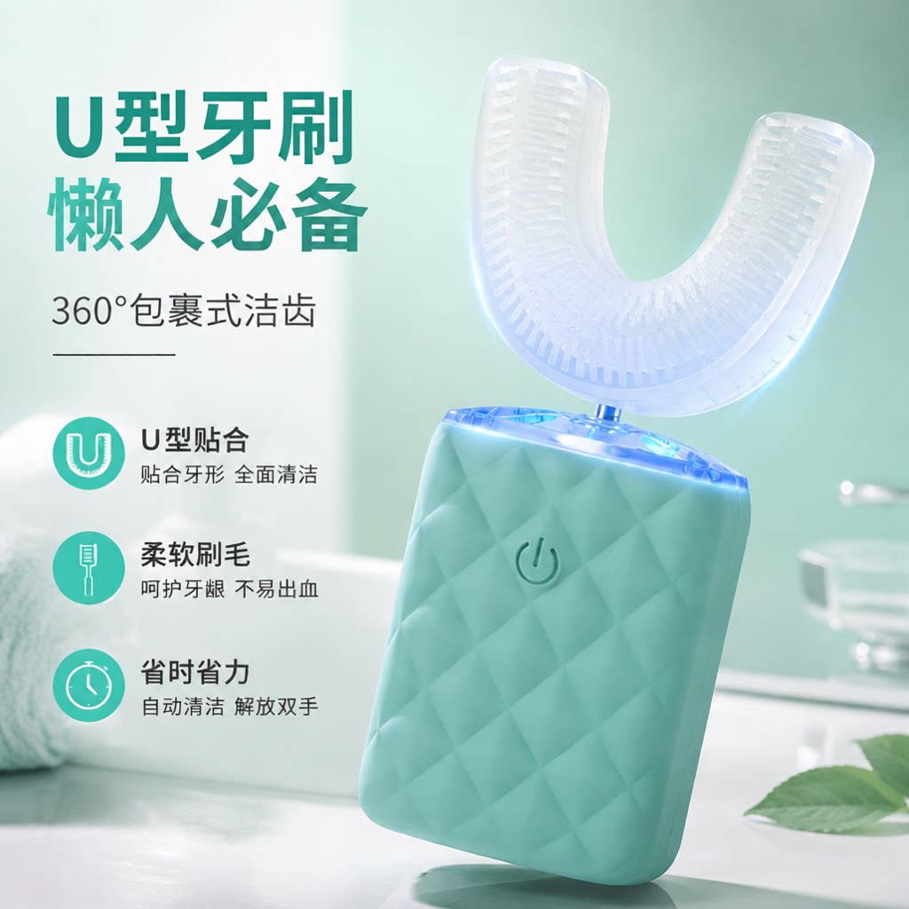 成人U型电动牙刷情侣洁牙神器全自动360°包裹清洁软硅胶懒人声波