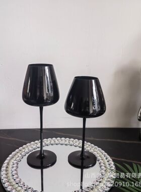 黑色玻璃杯 黑瓷盲品玻璃杯 家用黑色酒杯北欧浪漫家居摆件