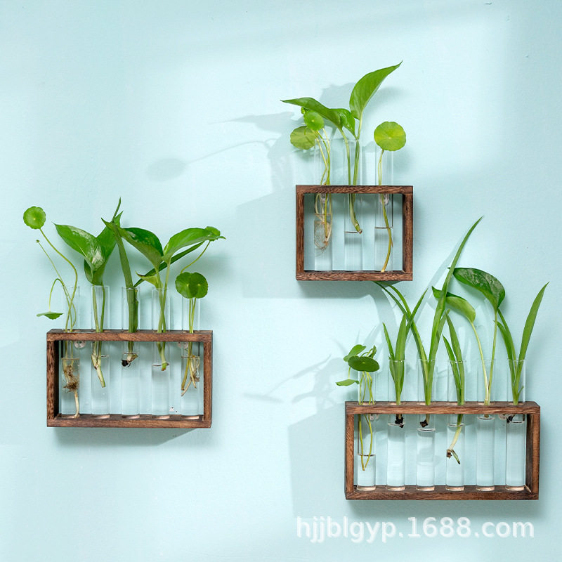挂墙式水培木架花瓶小清新客厅简约装饰摆件桌面墙壁绿萝花瓶