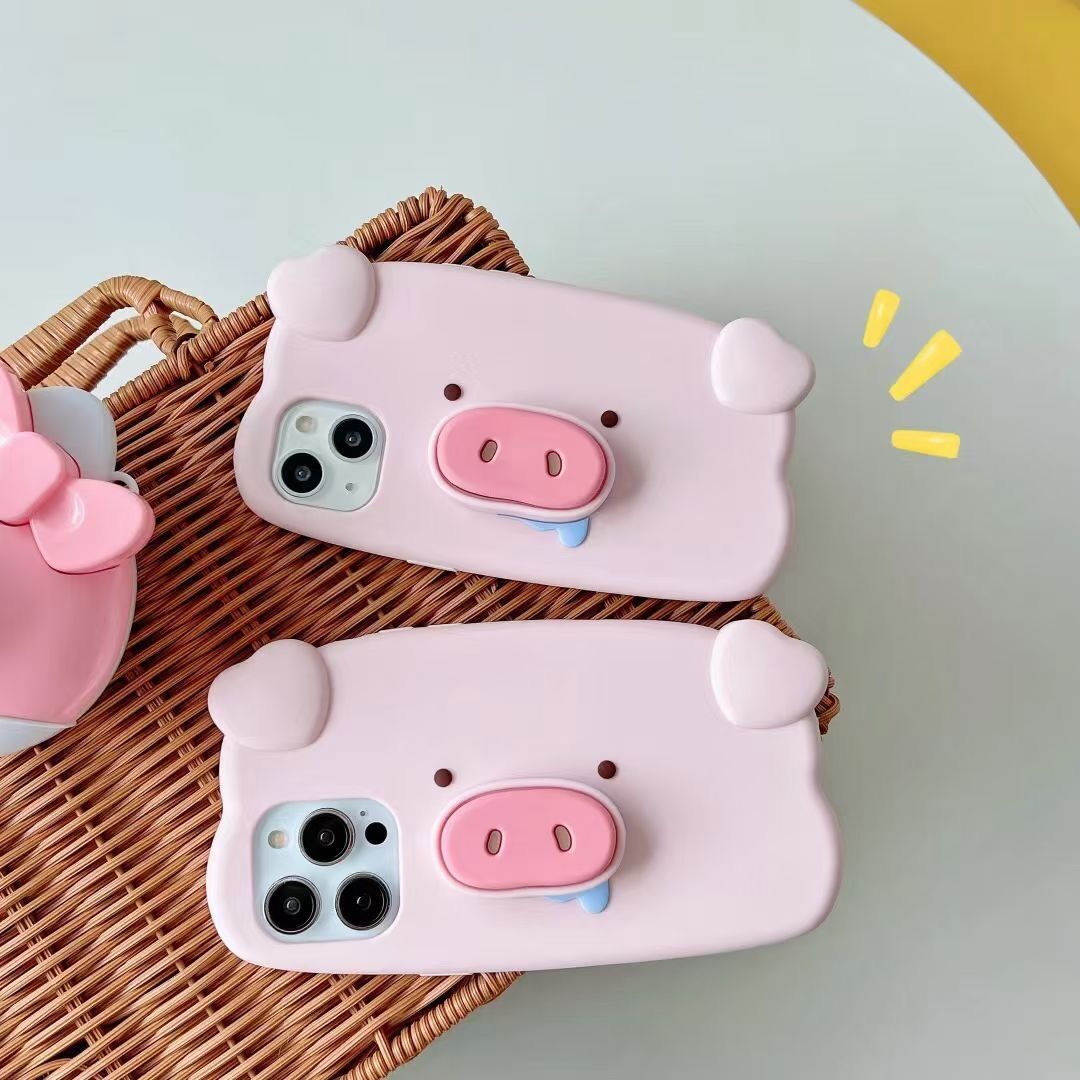 可爱流口水猪鼻子支架iPhone17苹果16适用14/15pro max手机壳套13