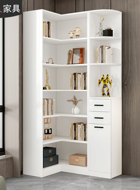 落地转角书柜置物架家用墙角转角柜子简约l型置物柜拐角书架7F27