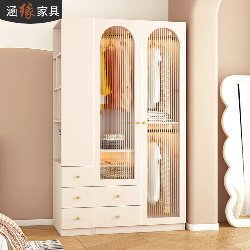 涵缘奶油风转角衣柜侧边床头衣柜