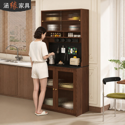 涵缘实木餐边柜靠墙一体储物柜