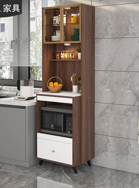 岩板餐边柜一体靠墙高柜厨房收纳窄柜小户型烤箱微波炉碗柜7G292