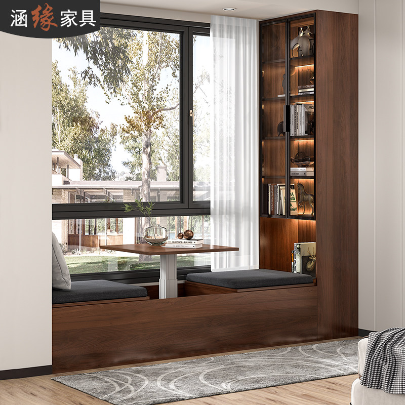 现代简约飘窗柜储物柜榻榻米一体小户型阳台收纳置物书柜定制7Y3,住宅家具,飘窗柜,淘宝优惠券,粉丝福利购,淘宝优惠卷