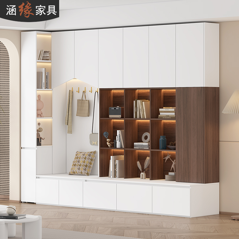 简约现代去客厅化书柜卡座一体