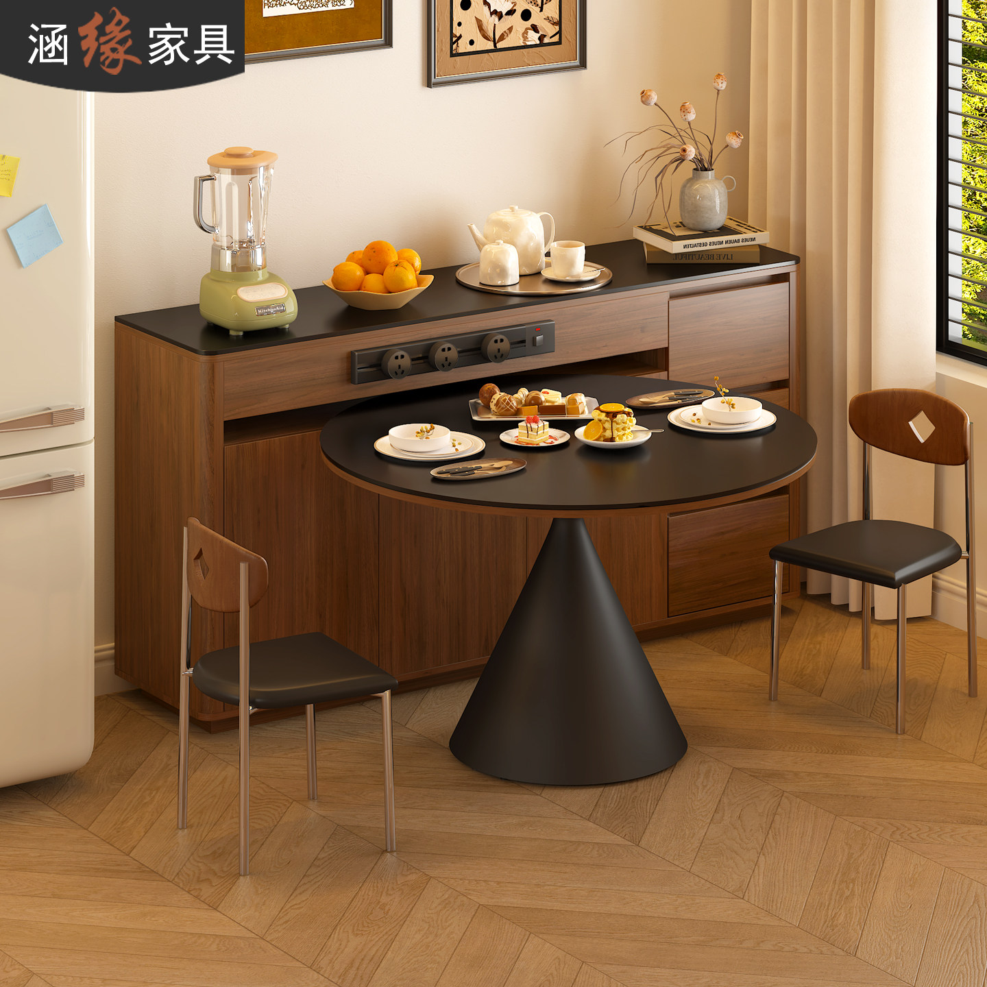 中古风圆桌岛台餐桌一体餐边柜小户型岩板吧台可分离导台饭桌G428,住宅家具,岛台餐桌,淘宝优惠券,粉丝福利购,淘宝优惠卷