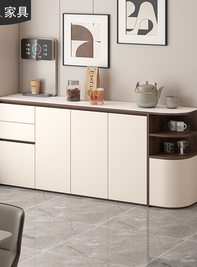 现代简约圆弧门岩板餐边柜一体靠墙多功能客厅茶水柜储物柜7G363