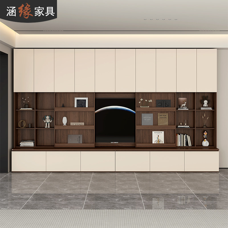 去客厅化书柜一体整墙到顶家用电视背景墙柜定制卡座式书架7D109