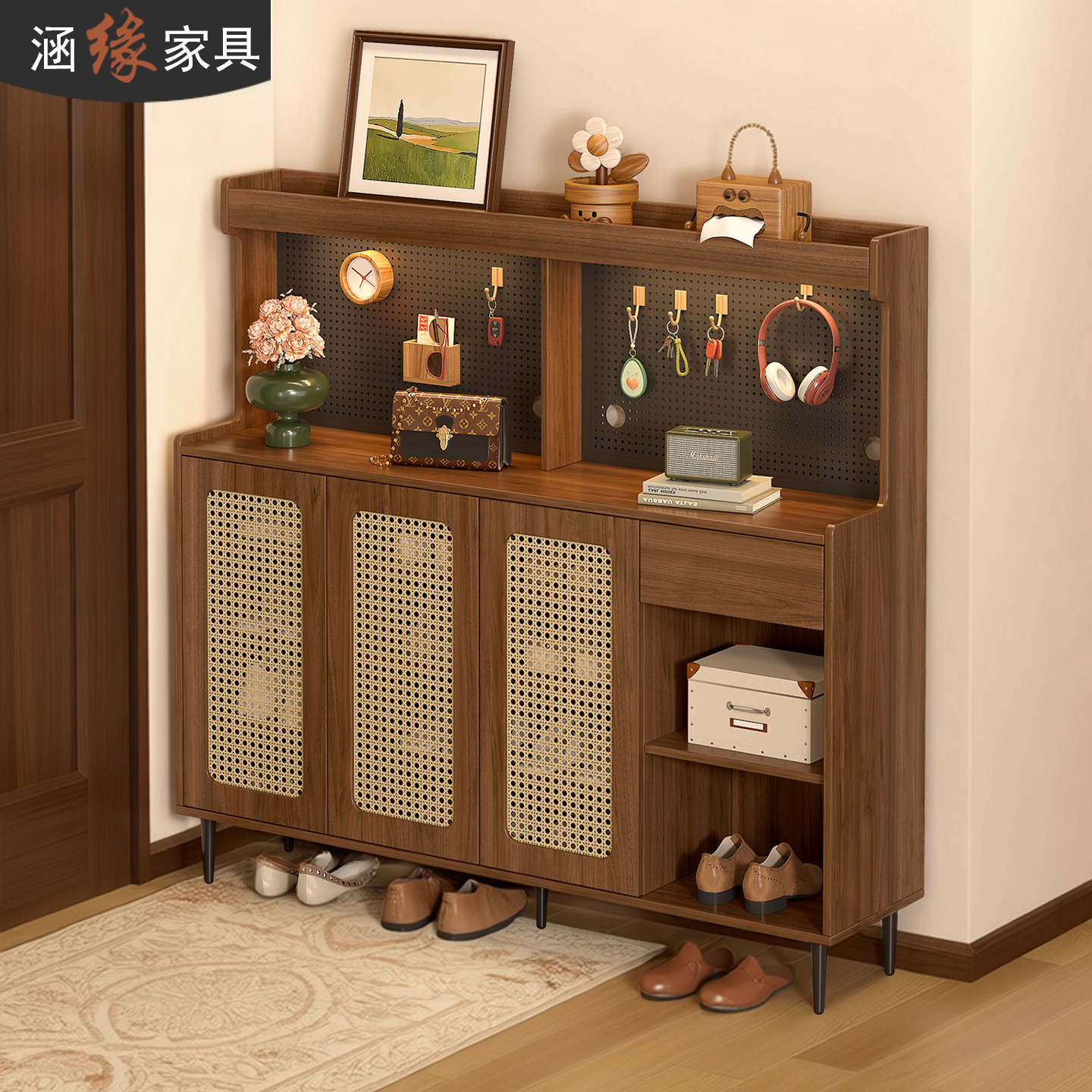 中古风鞋柜家用门口收纳柜一体靠墙入户玄关柜洞洞板置物柜N100,住宅家具,鞋柜,淘宝优惠券,粉丝福利购,淘宝优惠卷