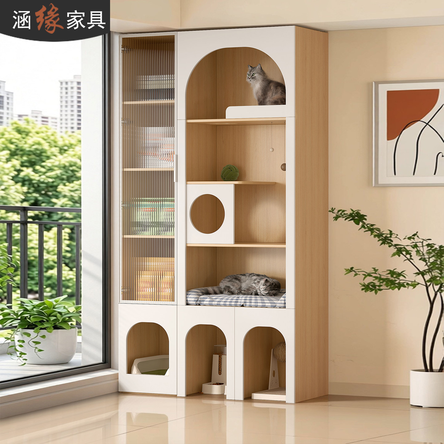猫屋猫别墅家用阳台收纳柜室内猫窝爬架一体猫柜猫咪房子猫舍Y25,住宅家具,阳台柜,淘宝优惠券,粉丝福利购,淘宝优惠卷