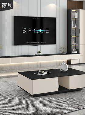 简约现代悬空电视柜客厅家用壁挂式一体悬浮电视机背景墙柜7D68