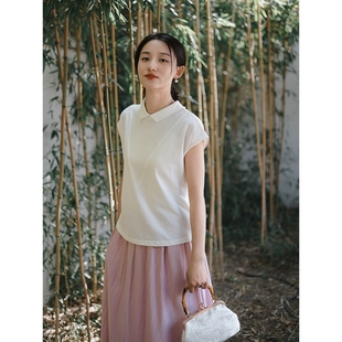 亚麻t恤女翻领轻薄百搭上衣一件代发 棉麻女装 2025夏季 新款 短袖
