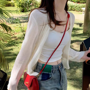 防晒开衫 女冰丝针织外套夏季 纳莉芬 薄款 外搭罩衫 上衣白色空调衫