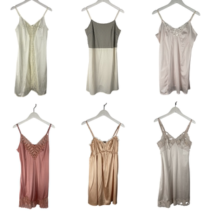 古着vintage复古日系真丝桑蚕丝丝绸纯色蕾丝性感睡衣吊带裙子059