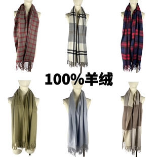 古着vintage日制羊毛格子围巾羊绒大尺寸长方形围巾披肩冬保暖13
