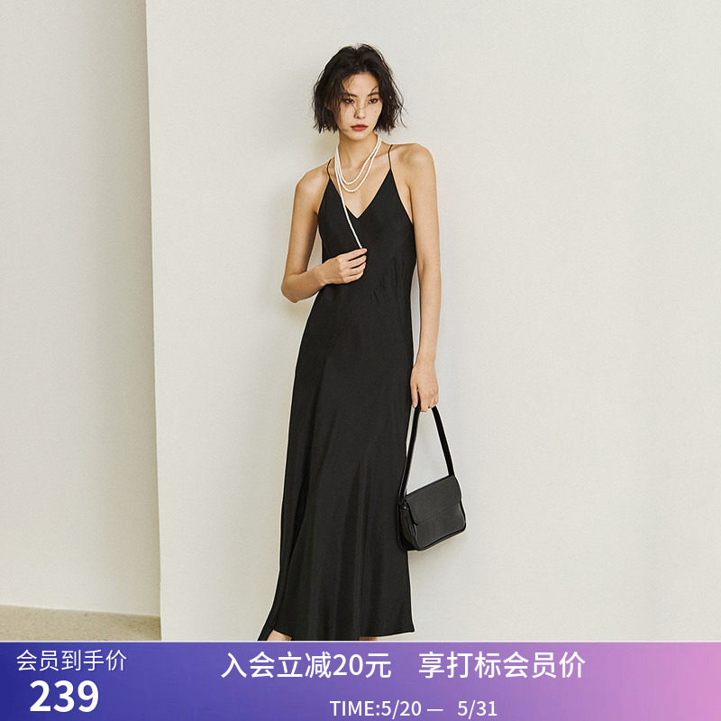 【专柜甄选】LILY夏新款女装复古优雅温柔设计感吊带裙小黑裙