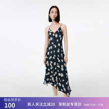 【商场同款】LILY秋新款女装含真丝天丝别致印花吊带连衣裙女