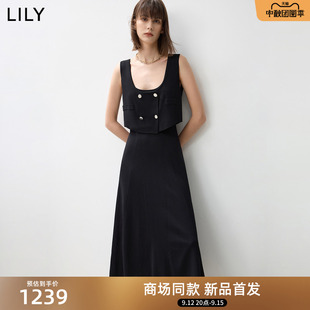 【宋茜花少同款】商场同款LILY2024秋新款时髦U领通勤马甲连衣裙