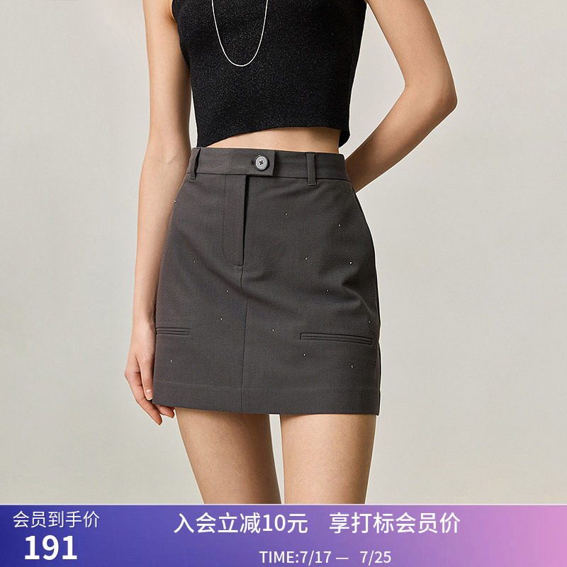 【商场同款】LILY秋新款时髦撞色迷你A字防走光半身裙女短款