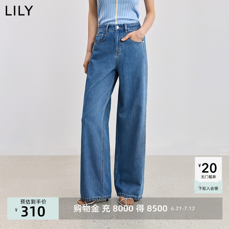 LILY2025夏新款女装复古简约全棉宽松休闲百搭通勤牛仔裤直筒裤
