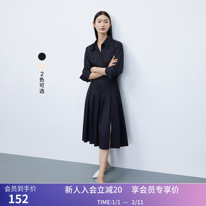 LILY秋新款女装气质通勤款优雅百褶开叉衬衫修身显瘦连衣裙女,女装/女士精品,连衣裙,淘宝优惠券,粉丝福利购,淘宝优惠卷