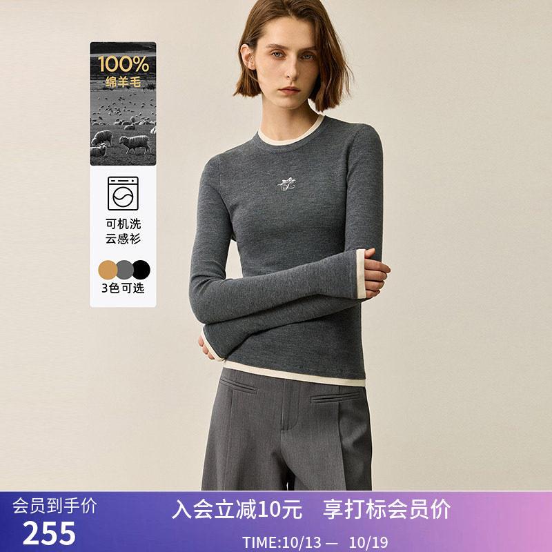 【可机洗100绵羊毛】LILY冬新款女装修身针织衫内搭